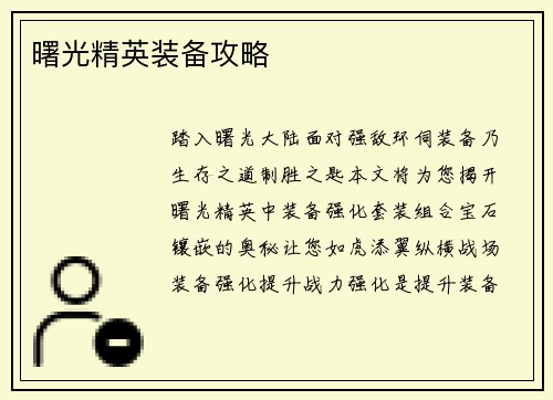 曙光精英装备攻略